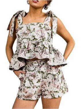 moodie Floral Jacquard Crop Top in Sage, Blush & Olive